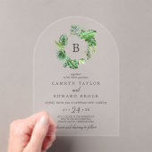 Wild Tropical Palm Arch Destination Beach Wedding Acryl Uitnodigingen (Insitu (Draagbaar))