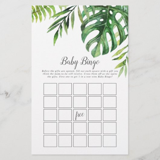 Wild Tropical Palm Baby Bingo Flyer (Voorkant)