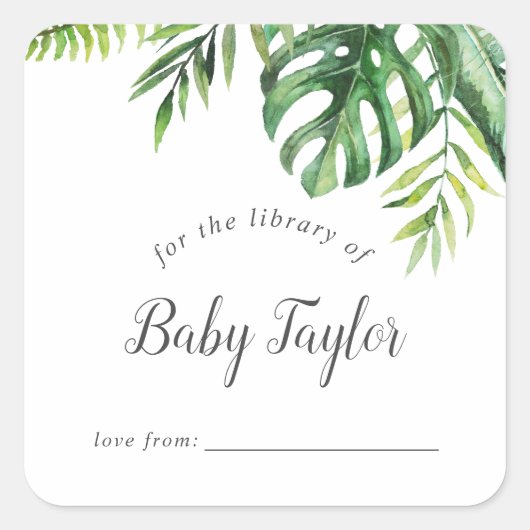 Wild Tropical Palm Baby shower Vierkante Sticker (Voorkant)