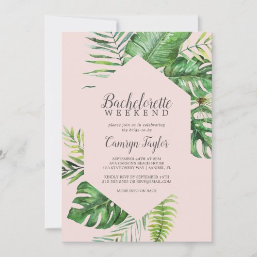 Wild Tropical Palm | Blush Bachelorette Weekend Kaart (Voorkant)