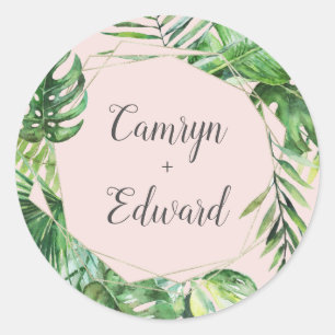 Wild Tropical Palm Blush Geometric Envelope Seal Ronde Sticker