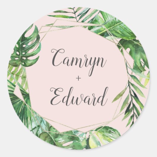 Wild Tropical Palm | Blush Geometric Envelope Seal Ronde Sticker (Voorkant)