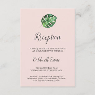 Wild Tropical Palm Blush Receptie Kaart invoegen