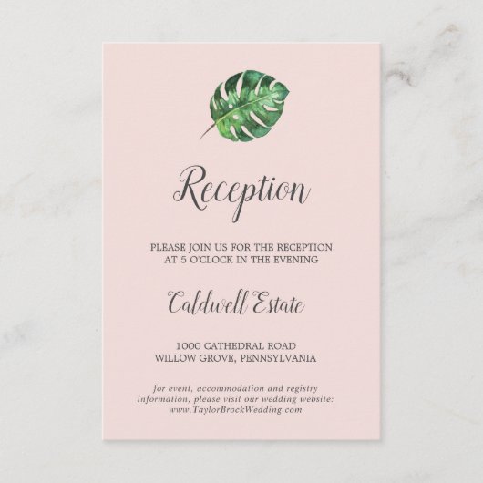 Wild Tropical Palm | Blush Receptie Kaart invoegen (Voorkant)