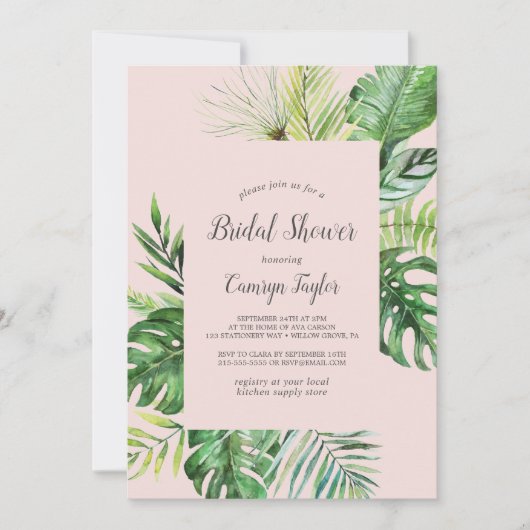Wild Tropical Palm | Blush Vrijgezellenfeest Kaart (Voorkant)