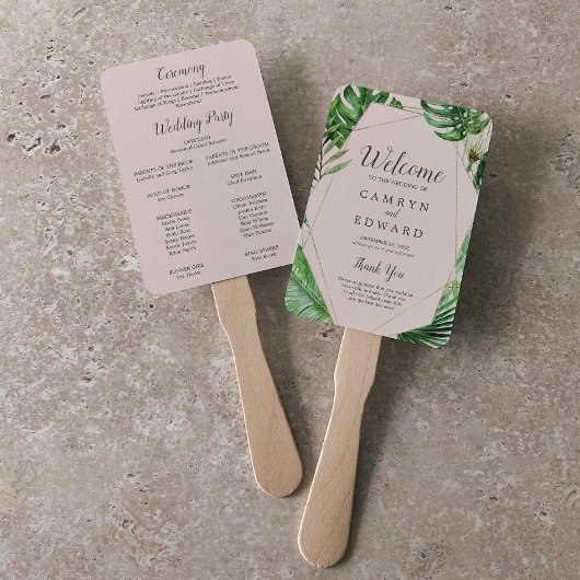 Wild Tropical Palm | Blush Wedding Program Fan Handwaaier