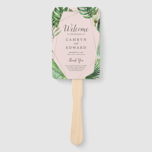 Wild Tropical Palm | Blush Wedding Program Fan Handwaaier (Voorkant)
