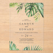Wild Tropical Palm Boho Beach Destination Wedding Acryl Uitnodigingen (Voorkant)
