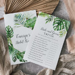 Wild Tropical Palm Bride en Groom Trivia Game Flyer<br><div class="desc">Dit wild tropische palmbride en groom trivia spel is perfect voor een strandthema bruiloft. Het ontwerp is voorzien van een exotische reeks groene waterverf banaanpalmbladeren, kannen, bladeren, bladeren, bladeren, botanische planten en groen voor een tropische zomer. Pas de achterzijde van de kaart aan met de naam van de bruid en...</div>