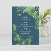 Wild Tropical Palm | Casual bruiloft bij Navy Hexa Kaart (Staand voorkant)