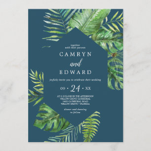 Wild Tropical Palm Casual bruiloft bij Navy Hexa Kaart