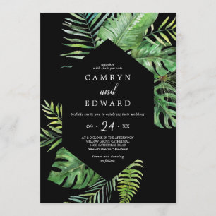 Wild Tropical Palm Casual huwelijk met zwarte he Kaart
