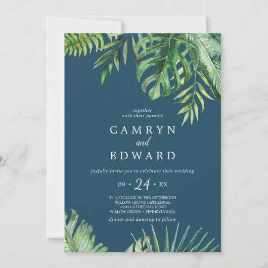 Wild Tropical Palm | Casual marinehuwelijk Kaart (Voorkant)