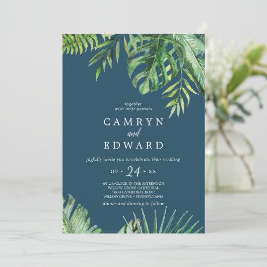 Wild Tropical Palm | Casual marinehuwelijk Kaart (Staand voorkant)
