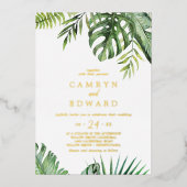Wild Tropical Palm | Folie Casual goudolie Folie Uitnodiging (Voorkant)