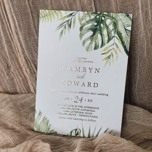 Wild Tropical Palm Folie Casual goudolie Uitnodiging