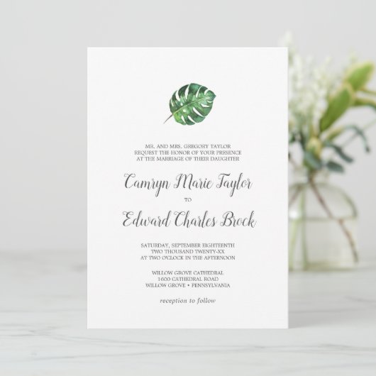 Wild Tropical Palm Formal Wedding Kaart (Staand voorkant)
