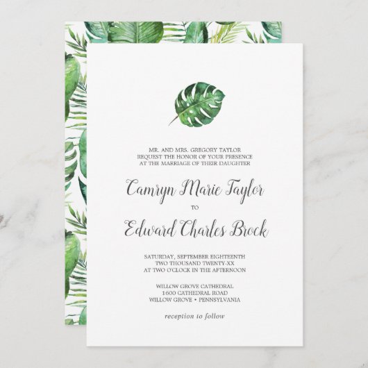 Wild Tropical Palm Formal Wedding Kaart (Voorkant / Achterkant)