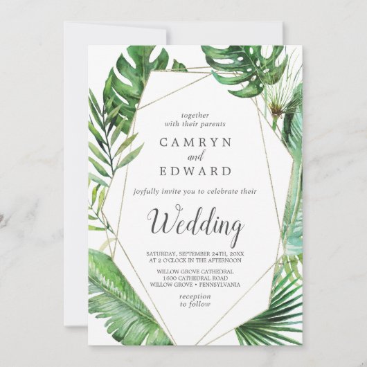 Wild Tropical Palm Geometric All In One Wedding Kaart (Voorkant)