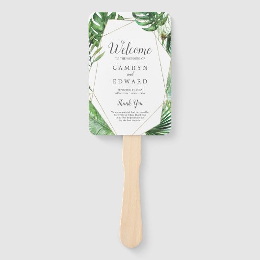 Wild Tropical Palm Geometric Wedding Program Fan Handwaaier (Voorkant)