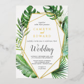 Wild Tropical Palm | Gold Foil Geometric Wedding F Folie Uitnodiging (Voorkant)