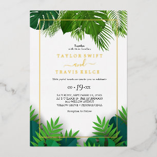 Wild Tropical Palm   Gold Foil Hexagon Wedding Folie Uitnodiging