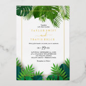 Wild Tropical Palm | Gold Foil Hexagon Wedding Folie Uitnodiging (Voorkant)