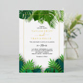 Wild Tropical Palm | Gold Foil Hexagon Wedding Folie Uitnodiging (Staand Voorkant)