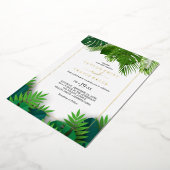 Wild Tropical Palm | Gold Foil Hexagon Wedding Folie Uitnodiging (Gedraaid)