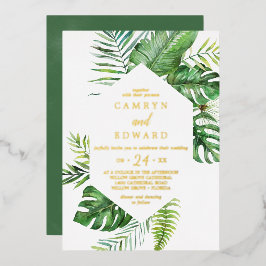 Wild Tropical Palm | Gold Foil Hexagon Wedding Folie Uitnodiging