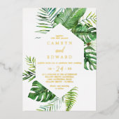 Wild Tropical Palm | Gold Foil Hexagon Wedding Folie Uitnodiging (Voorkant)