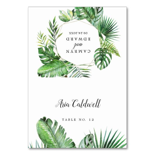 Wild Tropical Palm Guest Name WedPlace Card Kaart (Voorkant)