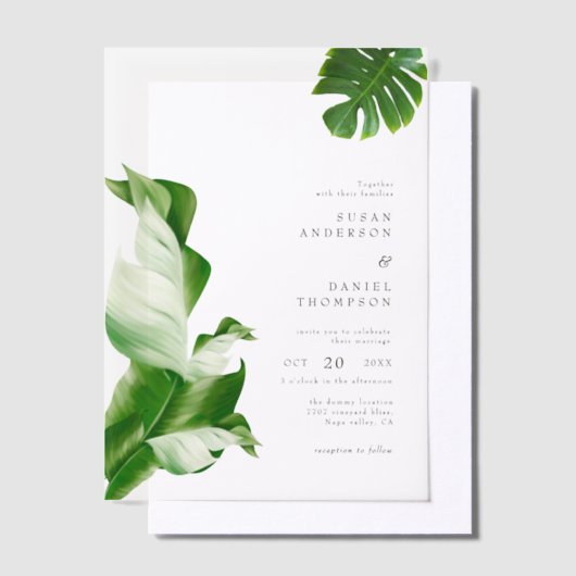 Wild Tropical Palm Leaves Elegant Wedding Vellum Uitnodigingen (Offset)