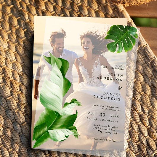 Wild Tropical Palm Leaves Elegant Wedding Vellum Uitnodigingen