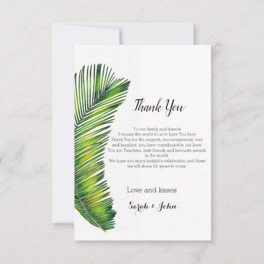 Wild Tropical Palm Leaves Greenery Wedding Bedankkaart (Voorkant)