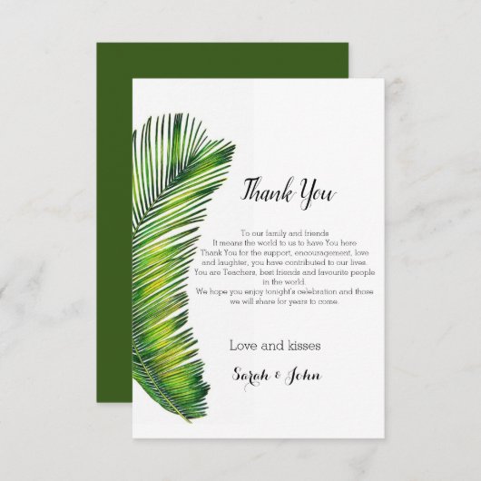 Wild Tropical Palm Leaves Greenery Wedding Bedankkaart (Voorkant / Achterkant)
