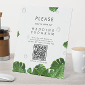 Wild Tropical Palm Leaves QR Code Trouwprogramma Reclamebord Met Voetstuk