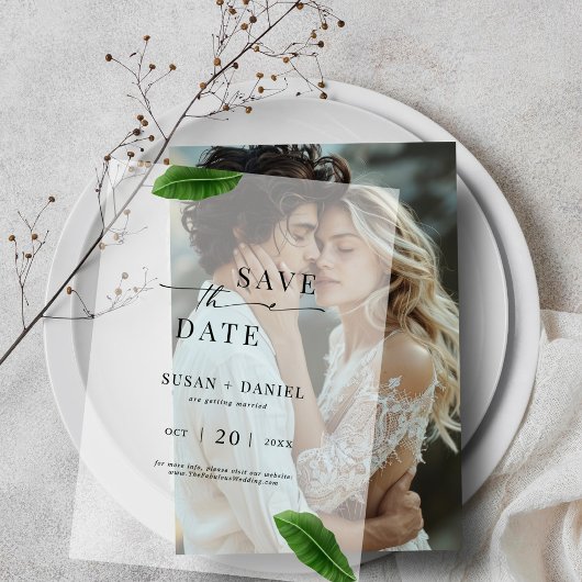 Wild Tropical Palm Leaves Wedding Save the Date Vellum Uitnodigingen