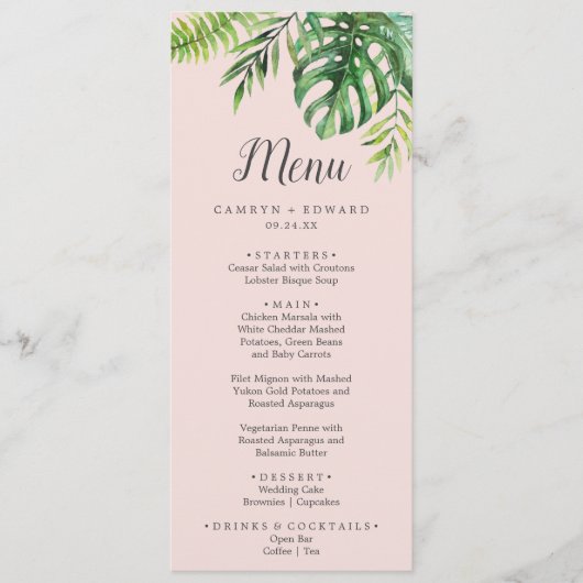 Wild Tropical Palm | Menu Blinde bruiloft (Voorkant)