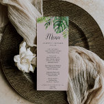 Wild Tropical Palm | Menu Blinde bruiloft<br><div class="desc">Deze wilde tropische palm blush bruiloft is perfect voor een strand of bestemming bruiloft. Het ontwerp is voorzien van een exotische reeks groene waterverf banaanpalmbladeren, -vijvers, -bladeren, -bladeren, -bladeren, botanische planten en -groen op een lichtroze achtergrond voor een tropische zomer. Dit menu kan voor een trouwreceptie, een repetitief diner, of...</div>