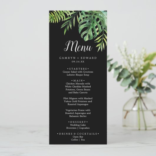 Wild Tropical Palm | Menu Zwart weddenschap (Staand voorkant)