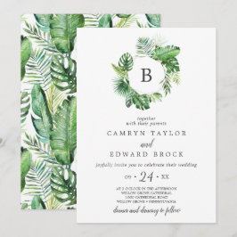 Wild Tropical Palm Monogram Weddenschap Kaart