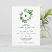 Wild Tropical Palm Monogrammed Wedding Kaart (Staand voorkant)