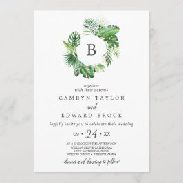 Wild Tropical Palm Monogrammed Wedding Kaart