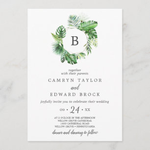 Wild Tropical Palm Monogrammed Wedding Kaart