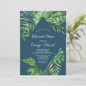 Wild Tropical Palm | Navy Blue Rehearsal Dinner Kaart (Staand voorkant)