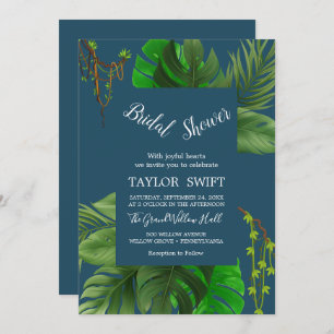 Wild Tropical Palm   Navy Blue Vrijgezellenfeest Kaart