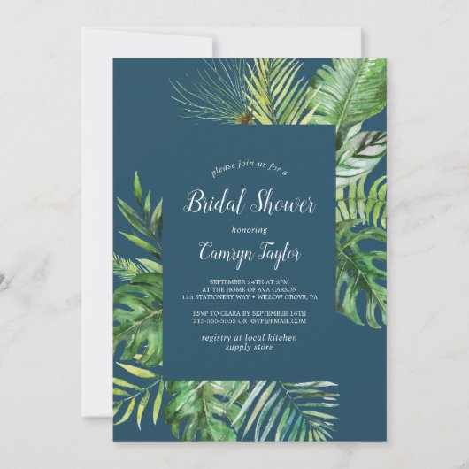 Wild Tropical Palm | Navy Blue Vrijgezellenfeest Kaart (Voorkant)