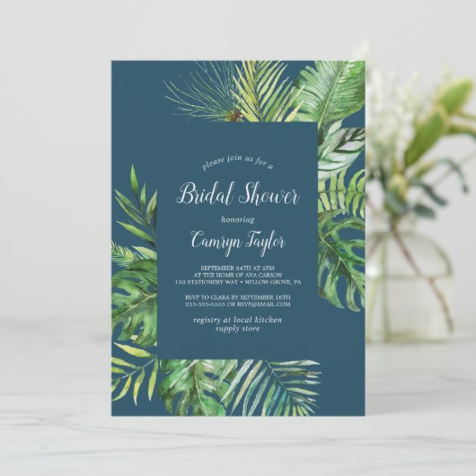Wild Tropical Palm | Navy Blue Vrijgezellenfeest Kaart (Staand voorkant)