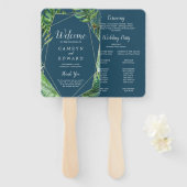 Wild Tropical Palm | Navy Blue Wedding Programme F Handwaaier (Voorkant en achterkant)